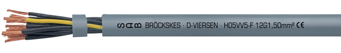 Aufdruck-Beispiel für H05VV5-F 02501215: SAB BRÖCKSKES · D-VIERSEN · H05VV5-F 12 G 1,50 mm² CE