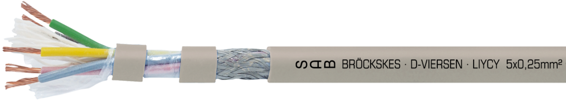 Aufdruck-Beispiel:
SAB BRÖCKSKES · D-VIERSEN · LIYCY  5x0,25mm² CE