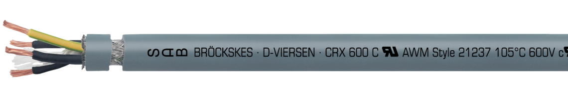 Aufdruck-Beispiel: SAB BRÖCKSKES · D-VIERSEN · CRX 600 C UL AWM Style 21237 105°C 600V cUL AWM I/II A/B 105°C Oil 60°C 1000V FT1 FT2 CE