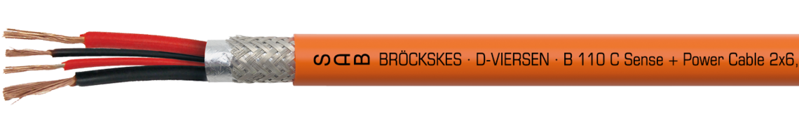 halogenfreie Besilen® Sense Leitung mit Energieversorgung, geschirmt, cULus approbiert SAB BRÖCKSKES · D-VIERSEN · B 110 C Sense + Power Cable 2x6,0mm²+2x1,0mm² 0110-9018 cUus AWM Style 4659 AWM I/II A/B 150°C 3000V FT1 FT2
