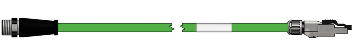 schleppkettenfähige Industrial Ethernet Leitung, mit angespritztem M12 Stecker X-kodiert und montiertem RJ45 Stecker