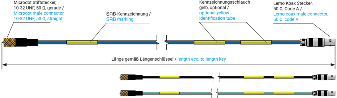 mit Microdot Stecker 10-32 UNF und Lemo Koax Stecker