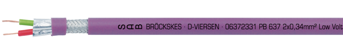 PVC Profibus-DP Leitung mit UL Approbation Aufdruck-Beispiel für PB 637 06372331: SAB BRÖCKSKES · D-VIERSEN · 06372331 PB 637 2x0,34mm² Low Voltage Computer Cable 22 AWG/2c UL AWM Style 2560 60°C 30V CE