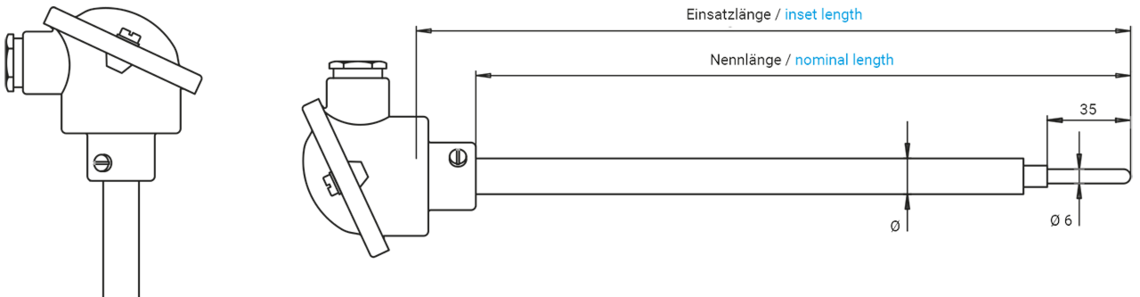 Eintauch-Schutzarmatur für Messeinsätze Ø 3 mm