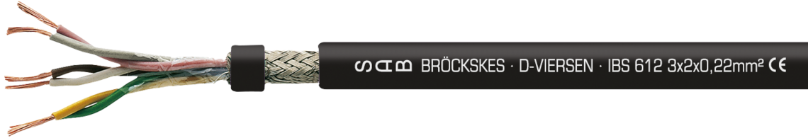 PVC Interbus-S Leitung für Außen- und Erdverlegung Aufdruck-Beispiel für IBS 612 06123228: SAB BRÖCKSKES · D-VIERSEN · IBS 612 3x2x0,22mm² CE