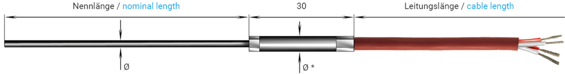 Mantel-Widerstandsthermometer mit Besilen (Silikon)-Anschlussleitung BiHF Mantel-Widerstandsthermometer mit Besilen (Silikon)-Anschlussleitung BiHF