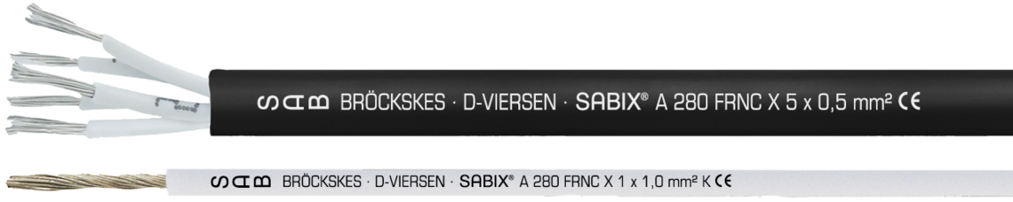 Aufdruck-Beispiel für SABIX® A 280 FRNC X 62800505: 
SAB BRÖCKSKES • D-VIERSEN • SABIX® A 280 FRNC X 5 x 0,5 mm² CE

Aufdruck-Beispiel für SABIX® A 280 FRNC X 62800110:
SAB BRÖCKSKES • D-VIERSEN • SABIX® A 280 FRNC X 1 x 1,0 mm² CE