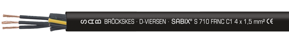 Aufdruck-Beispiel für SABIX® S 710 FRNC C1 67100415: SAB BRÖCKSKES · D-VIERSEN · SABIX® S 710 FRNC C1 4 x 1,5 mm² CE