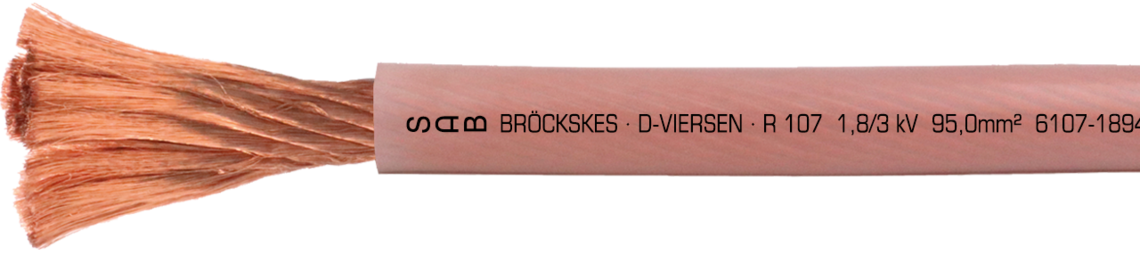 Hochflexible Besilen® isolierte HV Einzelader mit transluzentem Außenmantel Aufdruck-Beispiel: SAB BRÖCKSKES · D-VIERSEN · R 107 · 1,8/3 kV 95,0 mm² 6107-1894