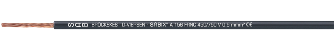 Aufdruck-Beispiel für SABIX® A 156 FRNC 61560382: SAB BRÖCKSKES · D-VIERSEN · SABIX® A 156 FRNC 450/750 V 1,5 mm² CE
