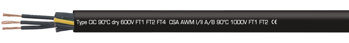 Aufdruck-Beispiel für TR 600 black:  SAB BRÖCKSKES · D-VIERSEN · TR 600 black 16 AWG/37c 02841612 TFFN (UL) Type TC-ER 90°C 600V, Oil Resistant I, Sunlight Resistant, Direct Burial, FT4 (UL) WTTC
90°C 1000V (UL) MTW 16 AWG/12c 600V flexing AWM Style 21179 600V c(UL) Type CIC 90°C dry 600V FT1 FT2 FT4 CSA AWM I/II A/B 90°C 1000V FT1 FT2 CE