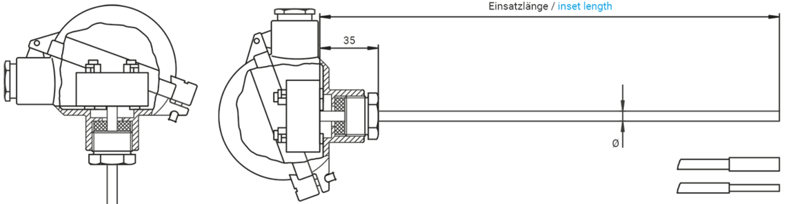 Thermometer mit 1 Messumformer ohne zusätzliches Schutzrohr Form MK