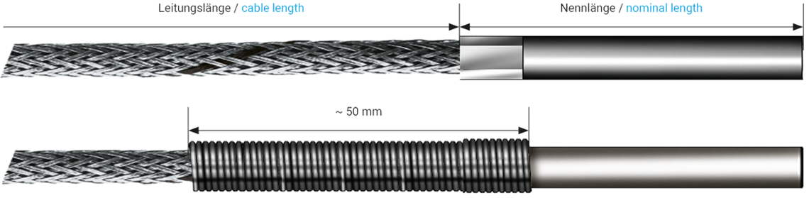 Temperatursensor Typ K/J/L mit Anschlussleitung und Knickschutz