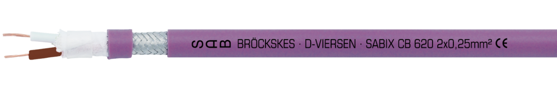 halogenfreie CAN-Bus Leitung Aufdruck-Beispiel für SABIX CB 620 56202251: SAB BRÖCKSKES · D-VIERSEN · SABIX CB 620 2x0,25mm² CE