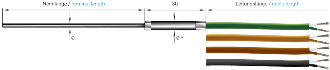 Mantel-Thermoelement mit Besilen (Silikon)-Anschlussleitung A 15-022 HT