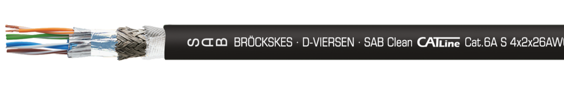 Aufdruck-Beispiel für SABclean CATLine CAT 6A S:
SAB BRÖCKSKES · D-VIERSEN · SABclean CATLine Cat.6A S 4x2x26AWG 1677-9006 UL AWM Style 20549 80°C 300V CE RoHS und laufende Metermarkierung