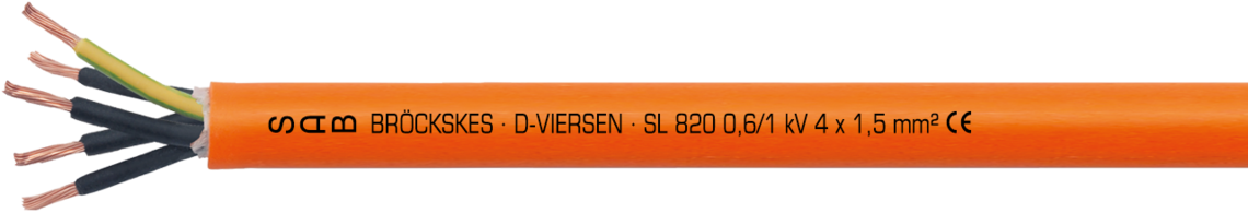 Aufdruck-Beispiel für SL 820 C 08200415: SAB BRÖCKSKES · D-VIERSEN · SL 820 0,6/1 kV 4 x 1,5 mm² CE