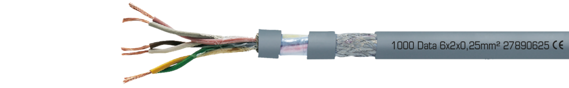 Paarverseilte, dauerflexible SABIX®/PUR-Datenleitung mit farbigen Adern und Cu-Gesamtabschirmung SABorganic S 1000 Data 6x2x0,25mm² 27890625 CE