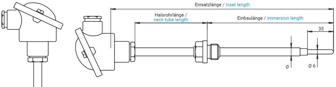 Einschraub-Schutzarmatur für Pt100 Messeinsätze Ø 3 mm