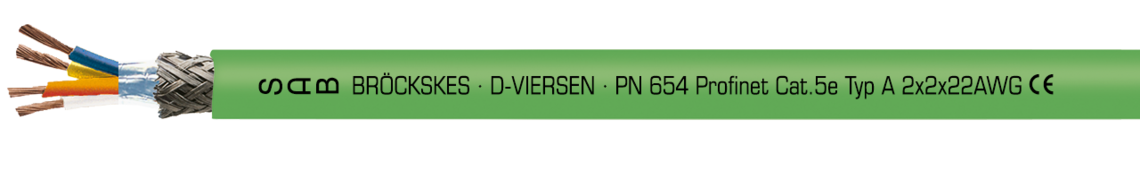 Aufdruck-Beispiel für PN 654 06542202: SAB BRÖCKSKES · D-VIERSEN · PN 654 Profinet Cat.5e Typ A 2x2x22AWG CE