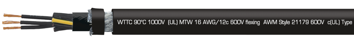 Aufdruck-Beispiel: SAB BRÖCKSKES · D-VIERSEN · TR 600 CY Lean 16 AWG/12c 32241612 TFFN  (UL) Type TC-ER 90°C 600V, Oil Resistant I, Sunlight Resistant, Direct Burial, FT4  (UL) WTTC 90°C 1000V  (UL) MTW 16 AWG/12c 600V flexing  AWM Style 21179 600V  c(UL) Type CIC SHIELDED 90°C dry 600V FT1 FT2 FT4 CE