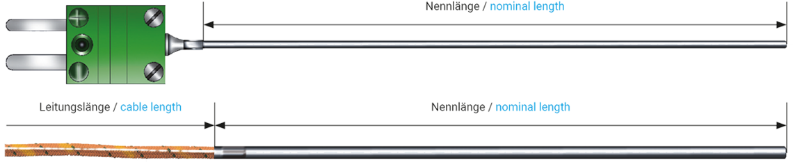 Hochtemperatur-Thermoelement mit Anschlussleitung Einsteckthermoelement mit Anschlussleitung