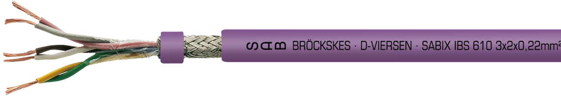 halogenfreie Interbus-S Leitung Aufdruck-Beispiel für SABIX® IBS 610 56103221: SAB BRÖCKSKES · D-VIERSEN · SABIX IBS 610 3x2x0,22mm² CE