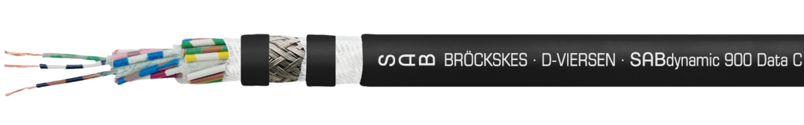 Dauerflexible SABIX®/PUR-Datenleitung, robust, ölbeständig und flammwidrig
mit farbigen Adern und Cu-Gesamtabschirmung Aufdruck-Beispiel:
SAB BRÖCKSKES · D-VIERSEN · SABdynamic 900 Data C 25x0,14mm² cULus AWM Style 21209 AWM I/II A/B 90°C 300V FT1 FT2 0902-2501 CE